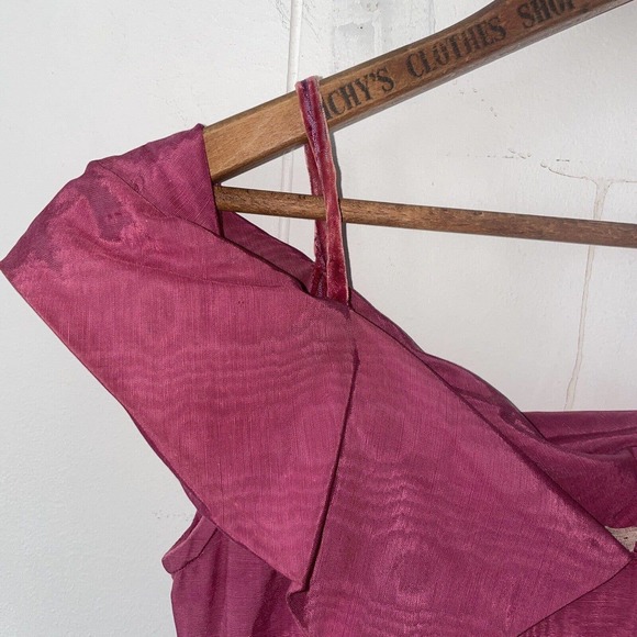 Vintage 1930s-1950s Fuschia Moire Evening/Formal/Cocktail Dress Off Shoulder - Picture 3 of 7
